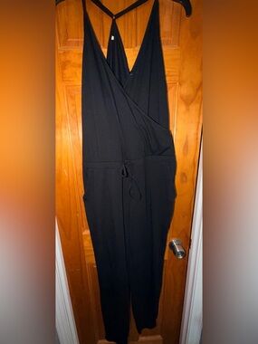 Women's Black Wrap Jumpsuit with Drawstring Waist